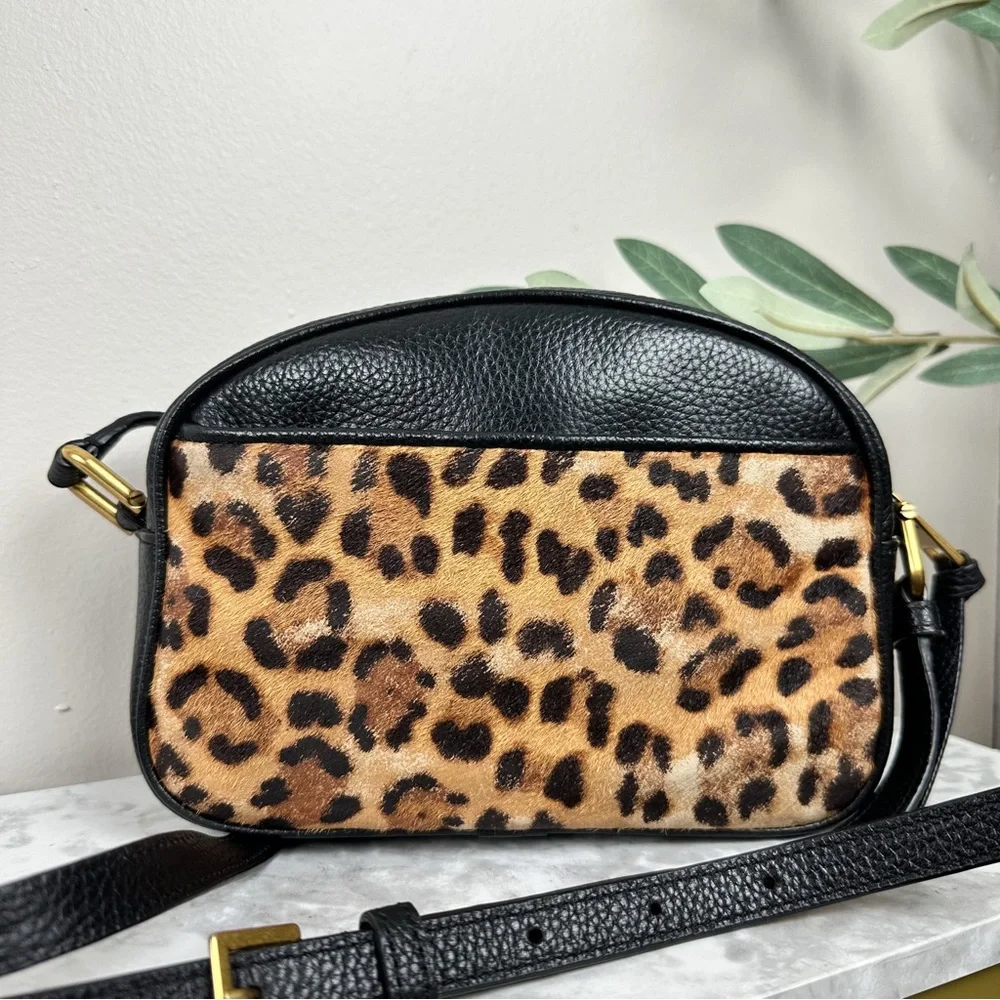 J CREW Devon Camera Leopard Calf Hair Leather Crossbody Bag - Picture 4 of 13